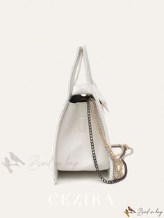 Bird in Bag - Womens Solid Color PU Leather Top-Handle Shoulder Bag Chic White Satchel With Metal Hardware, White Tote Shoulder Bag With Metal Hardware, White Shoulder Bag With Metal Hardware For Everyday, White Leather Bag With Hasp Closure, White Bags With Metal Hardware For Everyday Use, White Satchel With Hasp Closure, White Crossbody Bag With Metal Hardware, White Everyday Bags With Metal Hardware, Trendy White Shoulder Bag With Metal Hardware