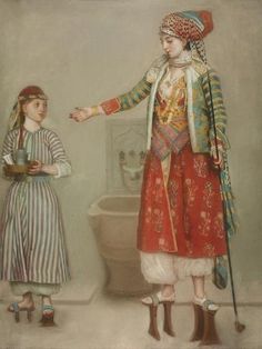 size: 12x9in Giclee Print: A Lady in Turkish Costume with Her Servant at the Hammam, Mid of the 18th C by Jean-Étienne Liotard : Giacomo Casanova, Switzerland Geneva, Turkish Clothing, Google Art Project, Turkish Dress, A4 Poster, Manhattan New York, Ottoman Empire, Caravaggio