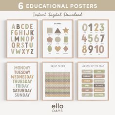 six printable posters with different numbers and shapes for each poster, including the date