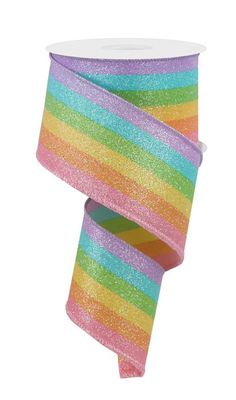 2.5 Pastel Rainbow Glitter Stripe Ribbon - Designer DIY Rainbow Christmas, Rainbow Ribbon, Gift Wrapping Bows, Glitter Ribbon, Striped Ribbon, Spring Theme, Wreath Supplies, Rainbow Glitter, Wreath Crafts