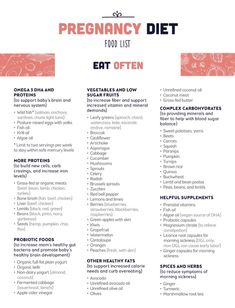 a printable diet list for pregnant women with the words, baby food list eat often