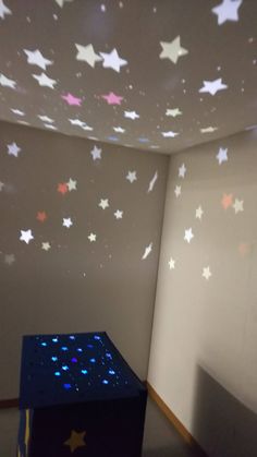 an empty room with stars on the ceiling