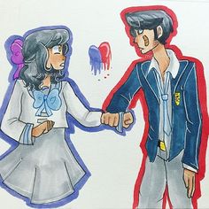 a drawing of two people holding hands