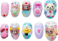 #sanx #rilakkuma #kawaii #kawaiinails #yumekawaii #fairykei Charm Nail Designs, Gel Birthday Nails, Rilakkuma Kawaii, Charm Nail, Cartoon Nails, Japanese Nail Art, Kawaii Nails