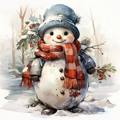 a snowman wearing a hat and scarf