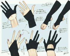 the instructions for how to wear gloves in different positions and directions, including hands with wrist length