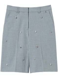 grey embroidered logo front button and zip fastening crystal embellishment belt loops two side slit pockets knee-length Embellished Shorts, Wardrobe Edit, Knee Length Shorts, Yoko London, Exclusive Fashion, Crystal Embellishment, Ballet Flat Shoes, Ski Wear, Lady Dior