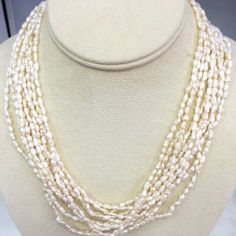 Freshwater Pearls White Rice Style Multi- Strand Necklace With 14 K Yellow Gold Clasp. Handmade. Same Day Shipping If Order By 3 Pm Eastern Time. Necklace Length: 16 In. #38 Rice Gift Bag Included. Rice Pearls Jewellery, Time Necklace, Pineapple Necklace, Floral Statement Necklace, Betsey Johnson Necklace, Silver Necklace Set, Beaded Tassel Necklace, Long Silver Necklace, Heart Pendant Gold