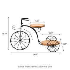 an old fashioned bicycle is shown with measurements for the seat and back wheel, as well as