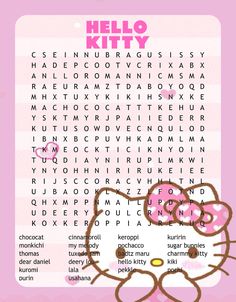 a hello kitty word searcher is shown in this screenshoto image, with the words hello kitty on it