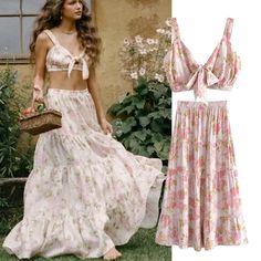 Tavimart Indie Folk Bohemian Vintage Floral Print Camisole Tanl And High Waist Midi SkirtsTops Sets Women Italy Outfits, Aesthetic Fits, Woman Reading, Vintage Floral Print, Vintage Bohemian, Aesthetic Clothes, Vintage Floral, Outfit Inspirations, High Waist