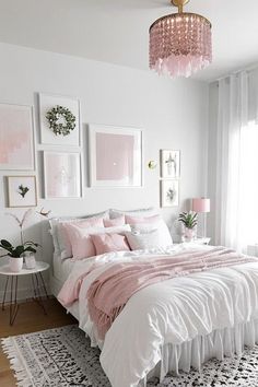 Discover modern white bedroom ideas with a pop of pink! This bedroom features a chic white bedroom set, soft pink bedroom touches, and a stylish grown-up pink bedroom decor. Learn how to decorate a white bedroom with pink accents and get inspired by these elegant pink bedroom ideas. #whitebedroomset #pinkbedroom #bedroomdecor #pinkbedroomideas #whitebedroomideas Light Pink Bedrooms, Pink Bedroom Design, Pink Room Decor, Pink Bedrooms, Woman Bedroom, Teen Bedroom Decor, Room Design Bedroom