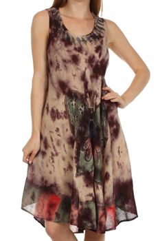 Sleeveless Tie Dye Bohemian Dress, Bohemian Tie Dye Sleeveless Sundress, Casual Sleeveless Dress With Batik Print, Casual Tie-dye Sleeveless Sundress, Bohemian Sleeveless Tie Dye Dress, Casual Sleeveless Tie-dye Sundress, Casual Sleeveless Tie Dye Sundress, Tie Dye Bohemian Sundress, Dye Cotton Fabric