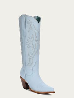 BABY BLUE ON BABY BLUE EMBROIDERY TALL TOP womens boots Z5254 Fitted Snip Toe Heeled Boots For Spring, Western Style Fitted Knee-high Boots For Ranch, Western Blue Boots For Spring, Fitted Snip Toe Heeled Boots For Rodeo, Fitted Heeled Boots With Snip Toe For Rodeo, Spring Fitted Heeled Boots For Western-themed Events, Western Blue Leather Heeled Boots, Western Style Blue Leather Heeled Boots, Blue Leather Western Heeled Boots