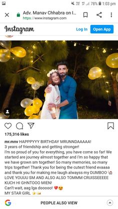 a man and woman hugging each other in front of balloons with the caption instagram