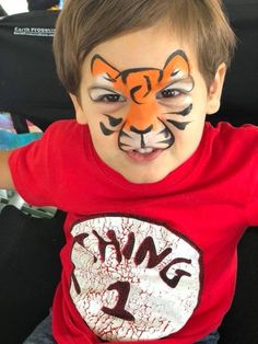 Face Painting Tiger Easy, Cougar Face Paint, Most Popular Face Paint Designs, Easy Beginner Face Painting, Zoo Face Paint, Easy Facepainting Kids, Simple Kids Face Paint, Animal Face Paint Ideas For Kids, Easy Tiger Face Paint