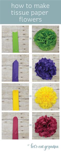 how to make tissue paper flowers with the instructions for making them in different colors and sizes