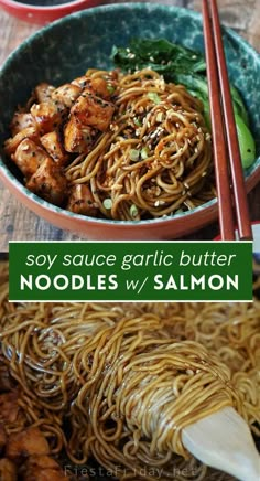 some noodles and chicken in a bowl with chopsticks