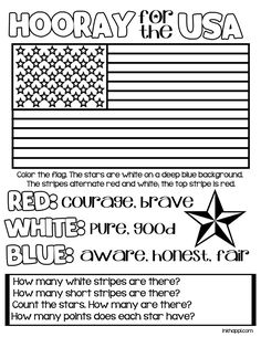 an american flag coloring page with the words hooray for usa and stars on it