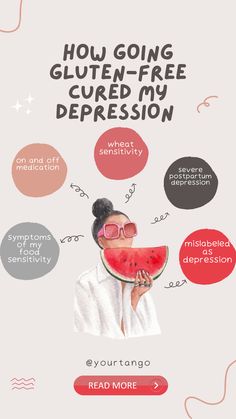 Feeling depressed and a looking for a depression cure? One woman discovered how to cure her depression naturally with a gluten-free diet — and got off anti-depressants at last. Anti Depressants, Going Gluten Free, Couples Counseling, Stomach Ache, Food Sensitivities, Gluten Free Diet, Health Professionals, At Last, How To Stay Healthy