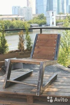 a chair sitting on top of a wooden platform