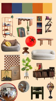 a collage of different furniture and decor items