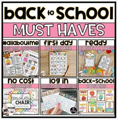 back to school must haves for the first day of school with pictures and words