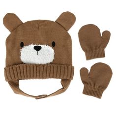 All hats are off for this adorable and soft, stretch knit fleece, insulated, bear face hat with matching mittens set for newborns, infants and toddlers ages 0  12 months! Knit beanie cap contains ear flaps for additional warmth with a velcro closure chin strap, so ear flaps and hat sits firmly on babies head without falling off! Hat is fully insulated with soft, cushy, fleece lining so babies head traps all of the heat within, with little room to escape. Mittens cinch at the babies wrist so they Trapper Hat, Bear Face, Trapper Hats, Toddler Age, Beanie Cap, Baby Hands, Baby Head, Scarf Hat, Baby Essentials