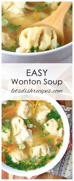 two pictures showing different types of wonton soup