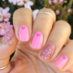 valentines day nail designs Romantic Bath, Pink Nail Art Designs, Light Pink Nails, Pink Office, Heart Nail Art, Pink Nail Art