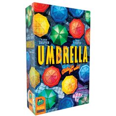 the board game umbrella is on display in front of a white background with colorful umbrellas