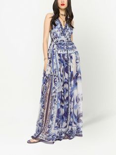 Dolce And Gabbana Maxi Dress, Pleated Skirt Long, Majolica Print, Silk Chiffon Fabric, Dolce Gabbana Dress, Silk Maxi, City Dress, Skirt Long, Chiffon Maxi