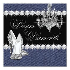 denim diamond high heels and chandelier card