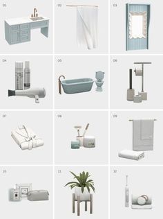 bathroom furniture and accessories are shown in this image