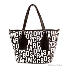 Style: Marc Jacobs Small Black White Monogram Print Tote Crossbody Bag Material: Saffiano Leather Features: Adjustable/Detachable Crossbody Strap, Fabric Lined, Zip Closure, Inner Zip Pocket Measures: 9" L x 7.5" H x 4.5" D Black Monogram Canvas Bag With Logo, Leather Business Bags With Monogram Print, Leather Monogram Print Business Bags, Black Monogram Print Bags In Coated Canvas, Business Leather Bags With Monogram Print, Black Monogram Coated Canvas Bag, Black Monogrammed Coated Canvas Bag, Black Monogram Print Coated Canvas Bags, Leather Bags With Monogram Print For Daily Use