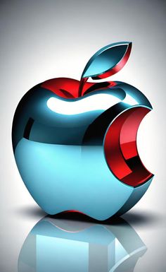 an apple logo is shown with red and blue accents on the front, and back