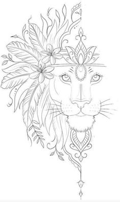 a drawing of a lion wearing a headdress