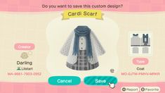 an animal crossing cardi scarf is shown in this screenshot from the game animal crossing