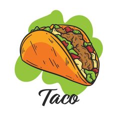 a taco on a white background with the word taco written in black ink