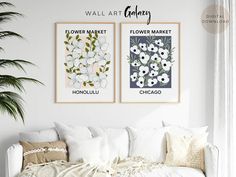 Flower Market Print Set with Flower Market Poster New York Chicago Honolulu and San Francisco, Aesthetic Flower Market Poster Bundle, Set of 4 Trendy Wall Art, Colorful Gallery Wall Art Set for Apartment Decor or Housewarming Gift