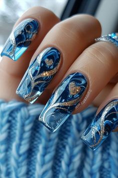 Cut Dog Nails, Blue And Silver Nails, Fancy Nails Designs, Silver Nail, Stylish Nails Designs, Pretty Nail Art Designs, Nail Designs Glitter, Silver Nails