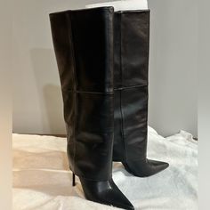 Black Leather. Tall Silhouette Blends, Long Cuff And Chic Stiletto In A Dress Boot. Worn Once, Great Condition. Steve Madden Tall Black Boots, Dress Boot, Shoes Steve Madden, Tall Boots, Steve Madden Shoes, A Dress, Dress With Boots, Steve Madden, Heeled Boots