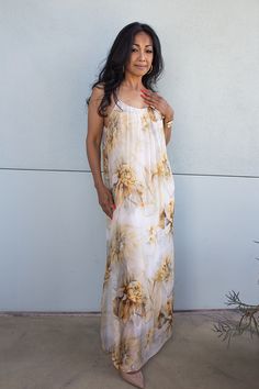 Beautiful 100% Silk Floral Spaghetti Strap Silk Dress. Maxi Dress with Double Slits Tastefully Up the Sides. Lined with an Opaque Soft Jersey Viscose Layer for additional comfort. Silk Dress Maxi, Dress Luxury, Silk Floral Dress, Dress Maxi, Design Inspo, Tunic Dress, Silk Dress, Floral Dress, Spaghetti Strap