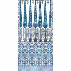 an ornate blue and white wall hanging