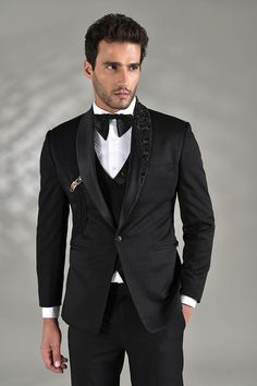 Buy Black Cutdana Embroidered Italian Tuxedo Suit Online | Samyakk Designer Tuxedo Men, Designer Tuxedo Men Grooms, Mens Clothing Styles Wedding, Italian Tuxedo, Reception Suits, Designer Tuxedo, Dinner Jackets, Suits Groom