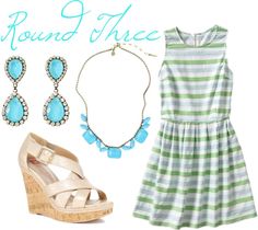 a dress, sandals and necklace with the words round three on it