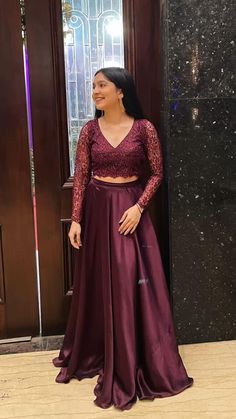 Crop Top And Skirt Indian, Skirt And Top Indian, Long Skirt Top Designs, Onam Outfits, Long Skirt And Top, Simple Frock Design, Simple Lehenga, Long Gown Design, Simple Frocks