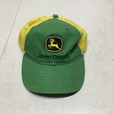 John Deere Cap / Hat . Toddler, child size , mesh back with adjustable snap strap. John Deere Green and Yellow. Very nice lightly used condition. We can ship this 1st class mail in a box or Priority mail if you select it. We combine shipping when ever possible. John Deere Hats, Green And Yellow, Toddler Sizes, John Deere, Baby Hats, In A Box, A Box, Priority Mail, Caps Hats