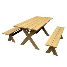 a wooden picnic table and bench set