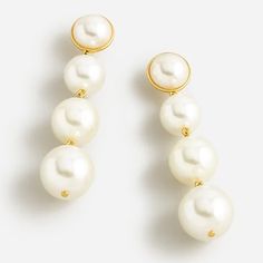 J Crew Pearl Ball Earrings, Nwt, Pearl, 3 1/4” Long, Gold Plated Recycled Zinc Casting, Acrylic Pearl, Hypoallergenic Titanium Posts, Disc Clutches Pearl Ball Earrings, Ball Earrings, Gold Pearl Earrings, J Crew Jewelry, Gold Pearl, Halloween Outfits, Clutches, J Crew, Gold Plate